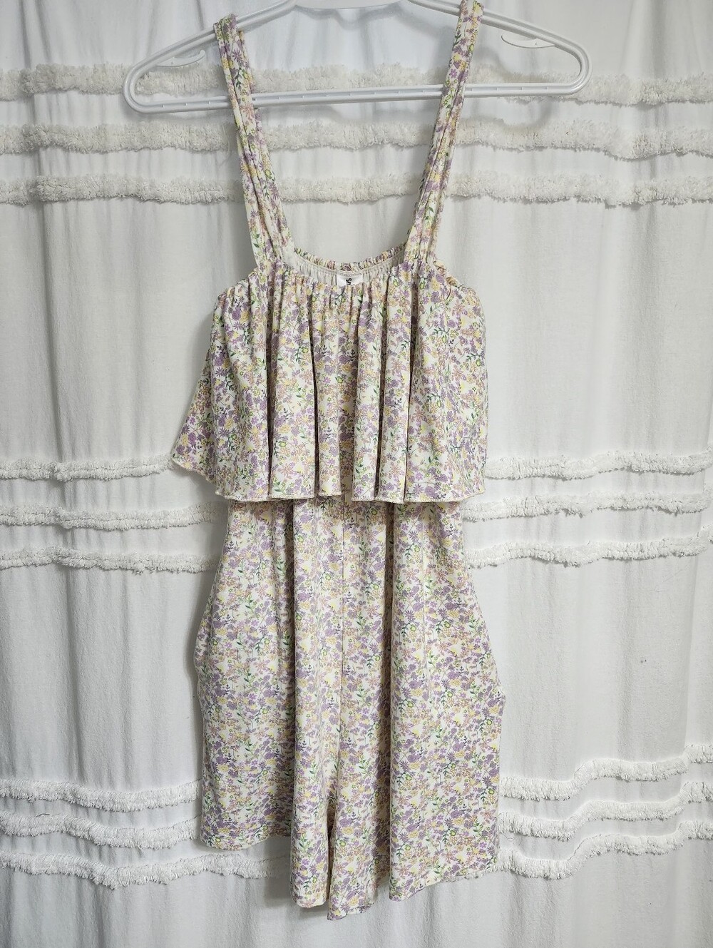 Smash + Tess Lavender and Cream Floral Ruffle Romper. - Picture 8 of 8